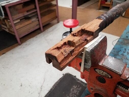 Photo 2: The mortise and tenon joinery of one table leg had significant losses.